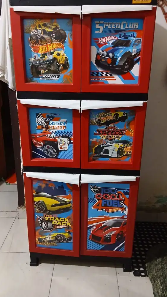 Lemari Plastik Napolly 6 Pintu Motif Hot Wheels Original