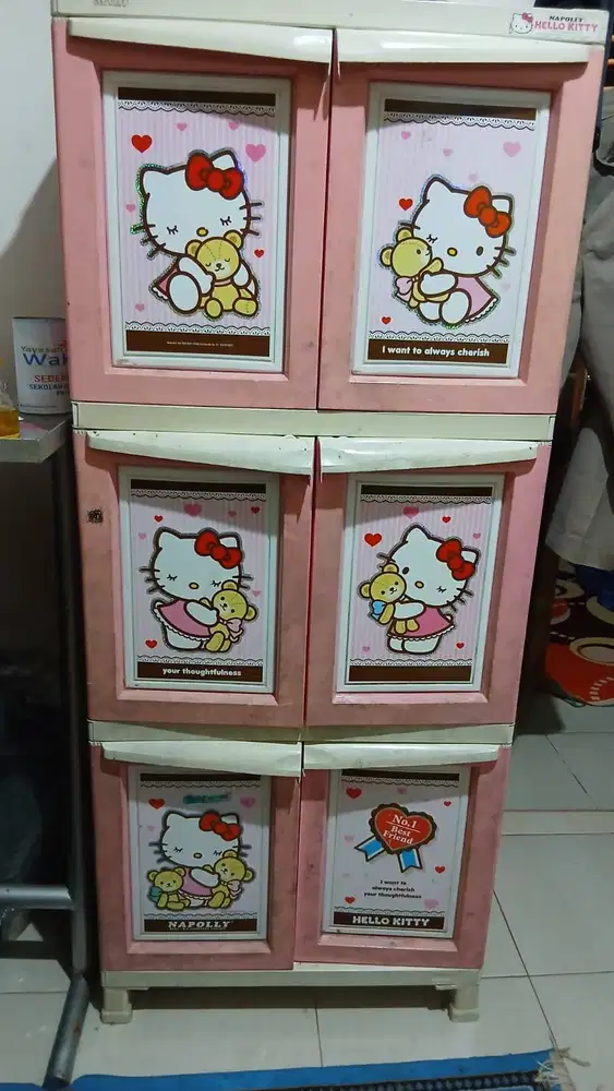 Lemari Plastik Napolly Original 6 Pintu Motif Hello Kitty