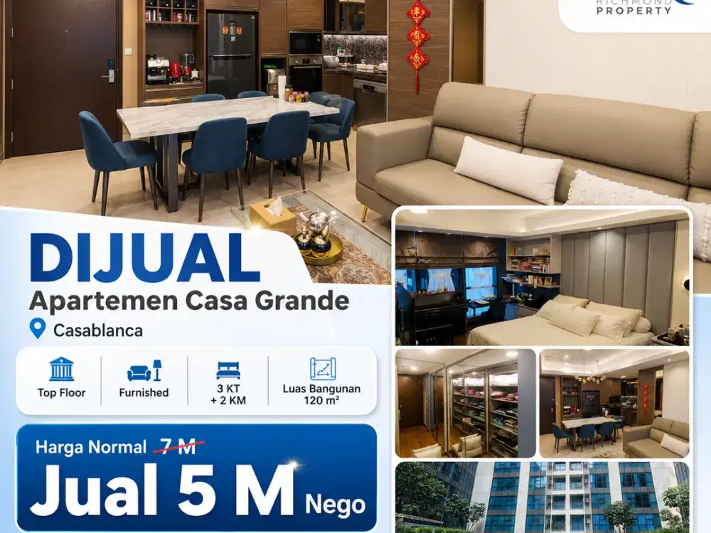 Apartemen Casa Grande Residence 3+1 KT Luas 120m² Full Furnished Lt 20