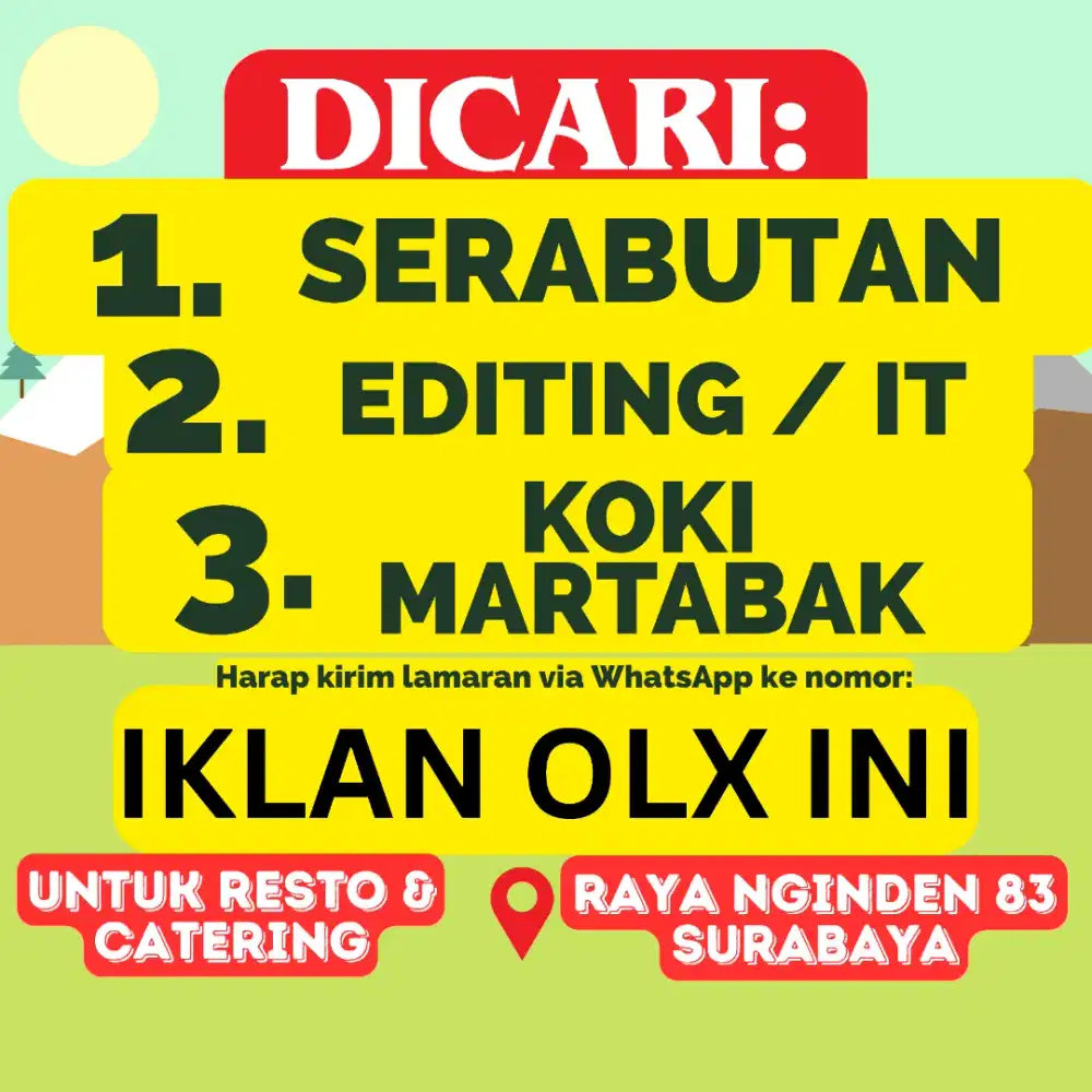 SERABUTAN & EDITING / IT & KOKI MARTABAK LOKER RESTORAN SURABAYA TIMUR