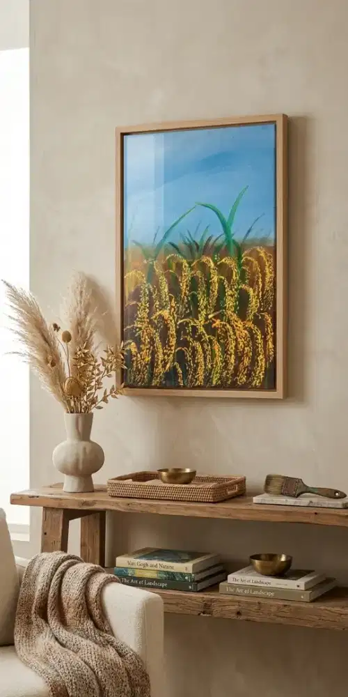 Lukisan padi ukuran 30x50 cm