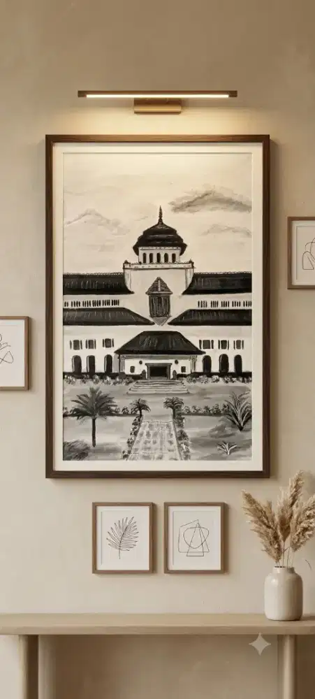 Lukisan gedung sate ukuran 30x50 cm