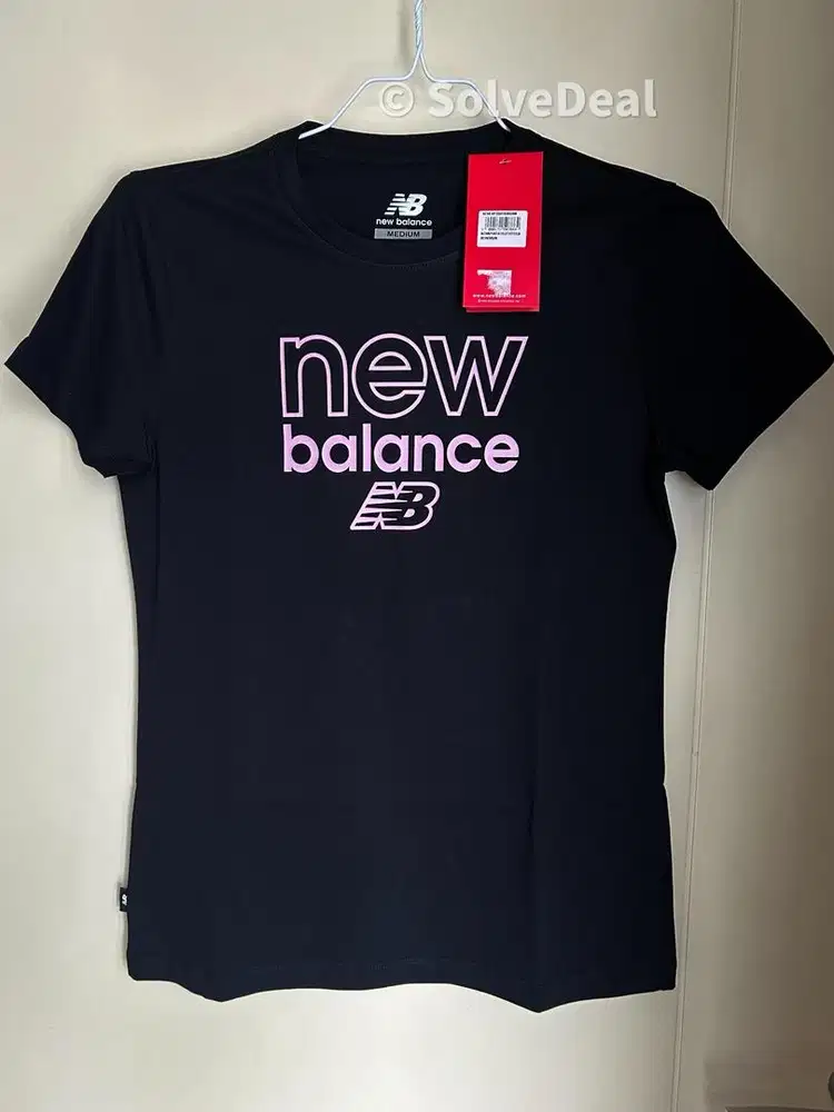 New Balance Sport Athletic Womens T Shirt Black Kaos Wanita Original