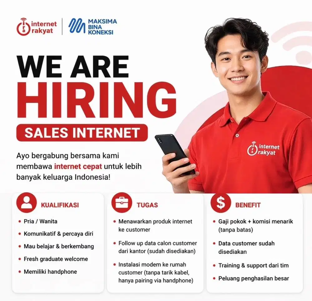 LOWONGAN KERJA SALES TEKNISI INTERNET RAKYAT