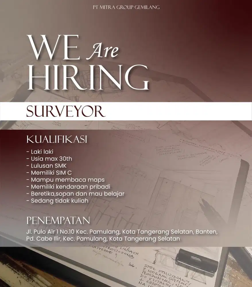 DIBUTUHKAN SEGERA SURVEYOR