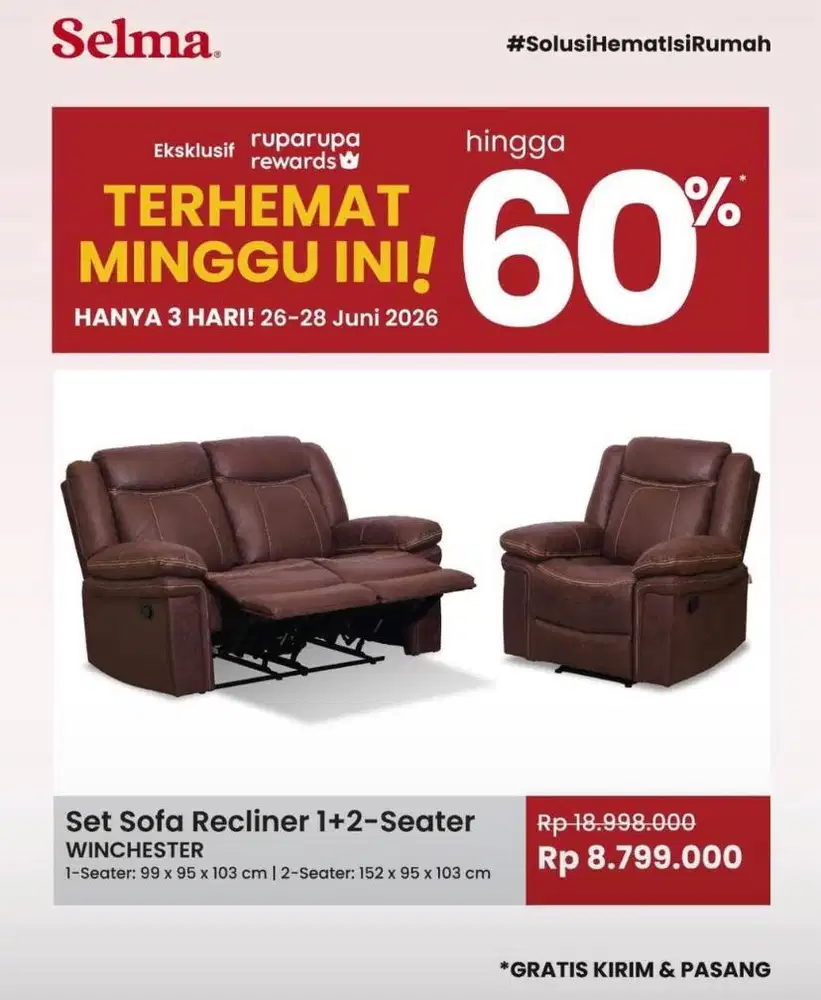 Sofa Recliner 2+1 Seather Selma Winchester