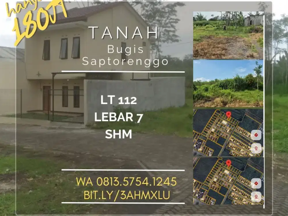 Tanah dijual bugis saptorenggo Lt112 dkt bandara exit Tol 180jt