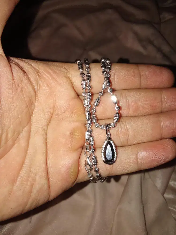 kalung pria silver perak biji lada chrome 15gram bonus liontin 5gram