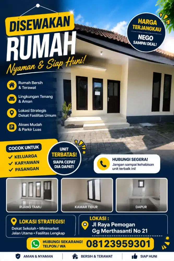 Disewakan rumah 2 KT di Pemogan dekat Kuta dan Sanur