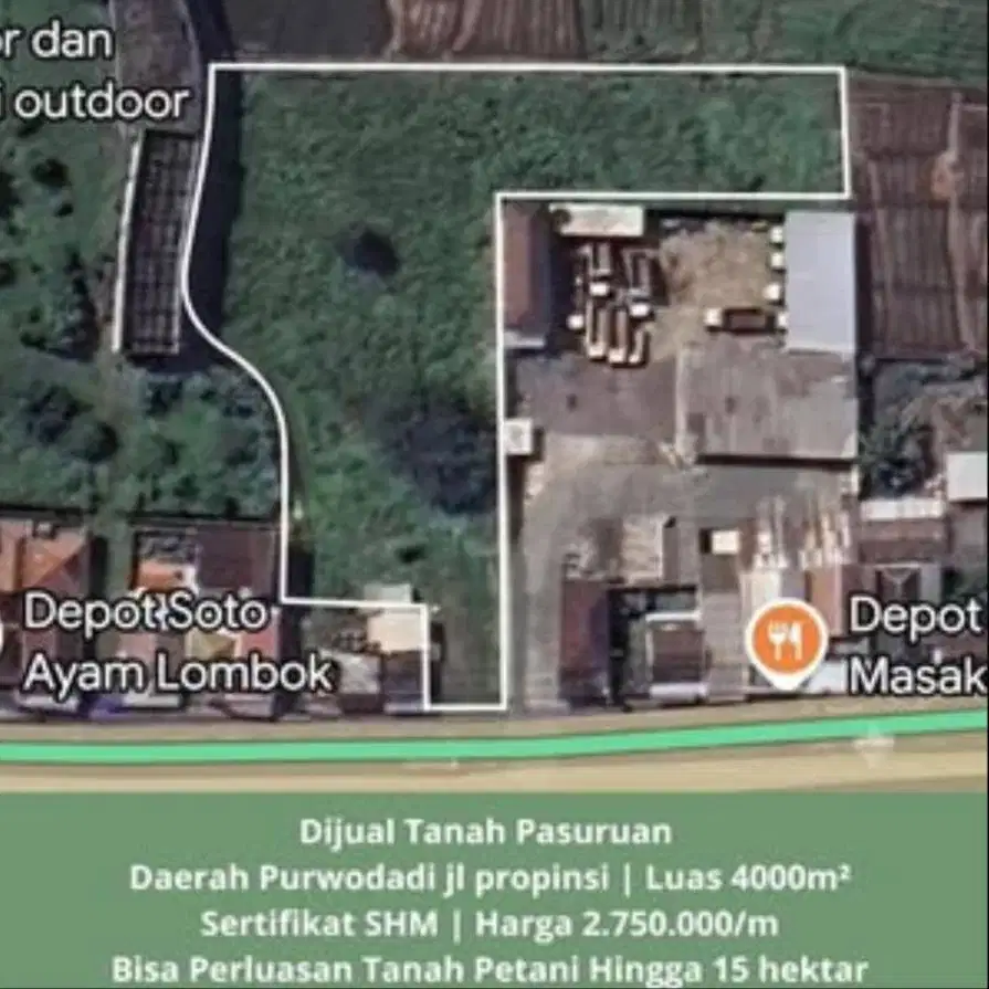 Dijual Tanah Nol Jl Raya Provinsi Dekat Kebun Raya Purwodadi Pasuruan
