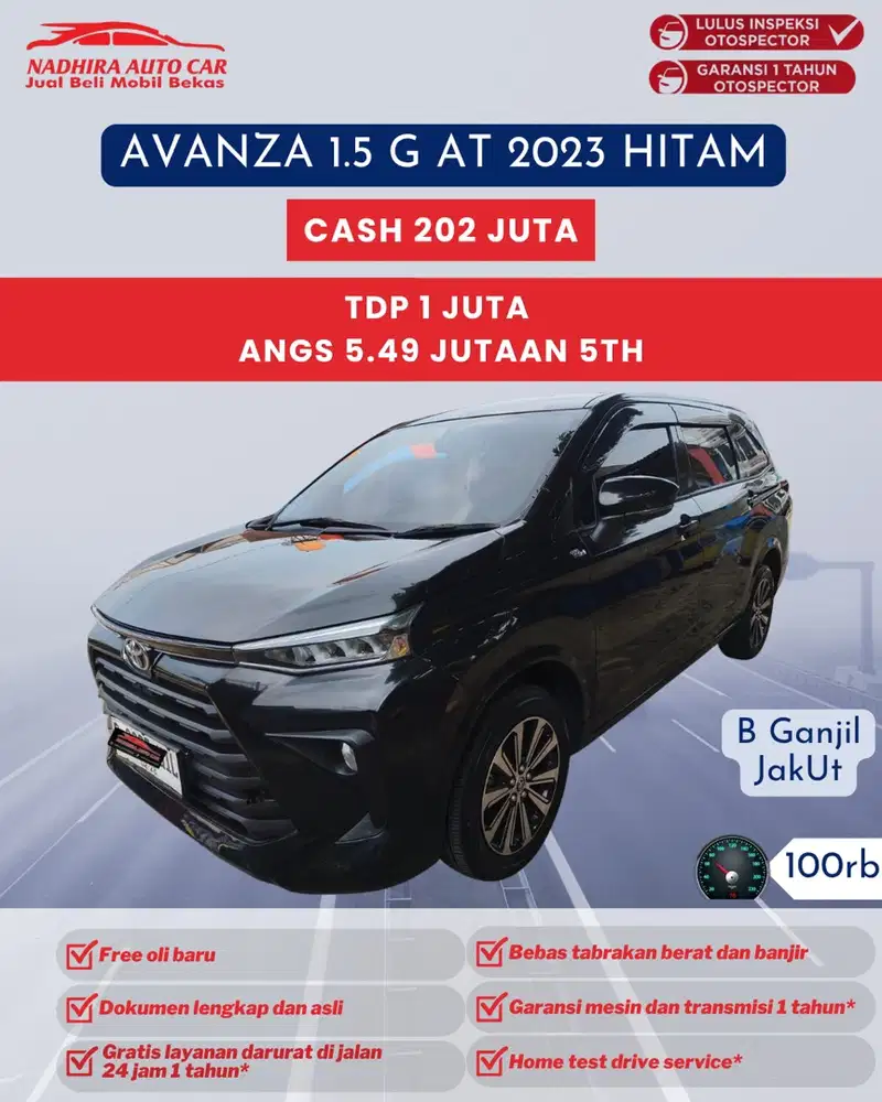TDP 1 Juta Avanza 1.5 G AT 2023 Hitam