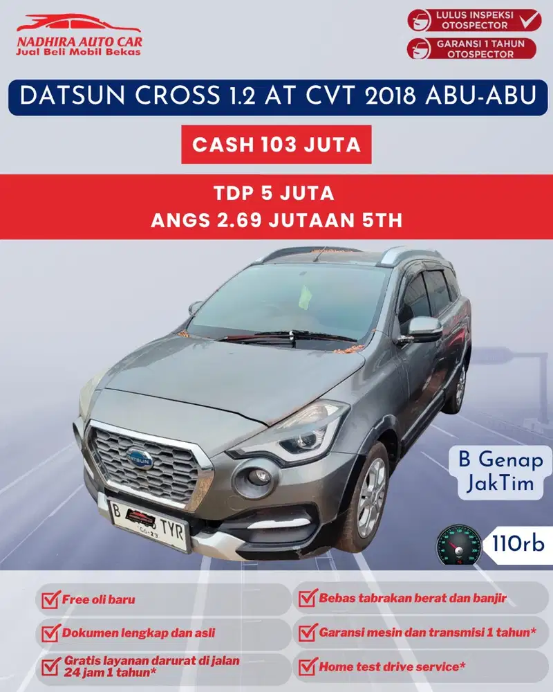 TDP 5 Juta Datsun Cross 1.2 AT CVT 2018 Abu-abu