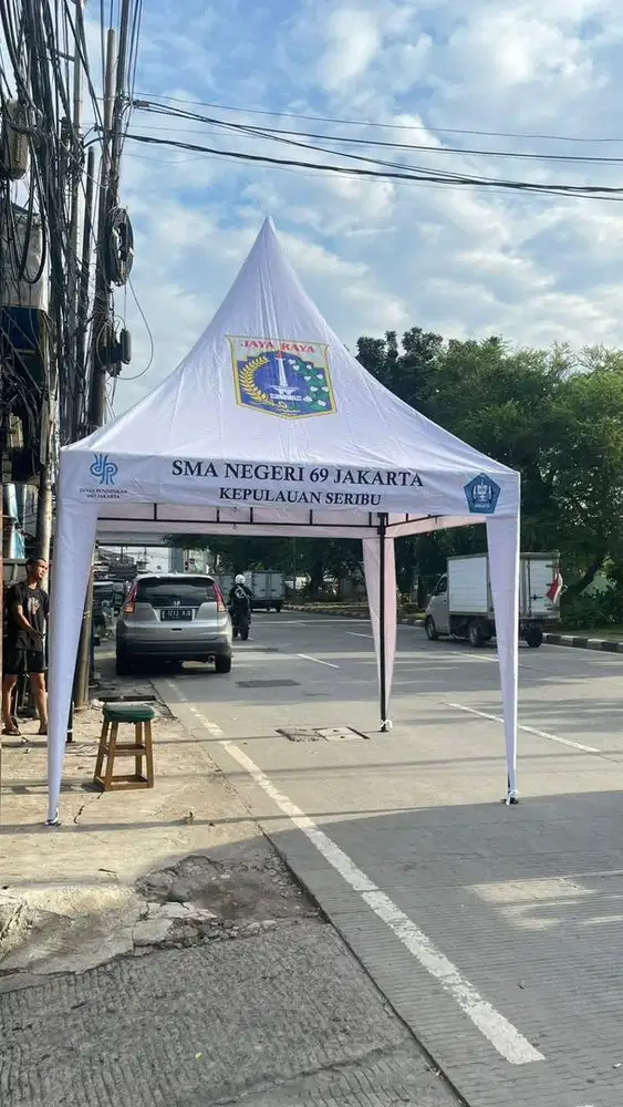 TENDA KERUCUT 3x3 RANGKA DOUBLEDECK +PRINTING DESIGN