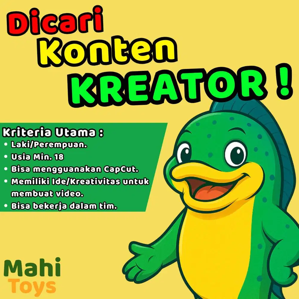 Dicari atau dibutuhkan Konten Kreator untuk produk kategori mainan