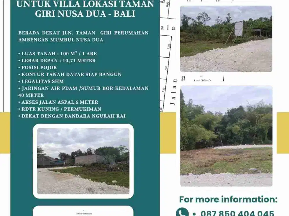 DIJUAL TANAH LUASAN KECIL UNTUK VILLA LOKASI TAMAN GIRI NUSA DUA - BALI