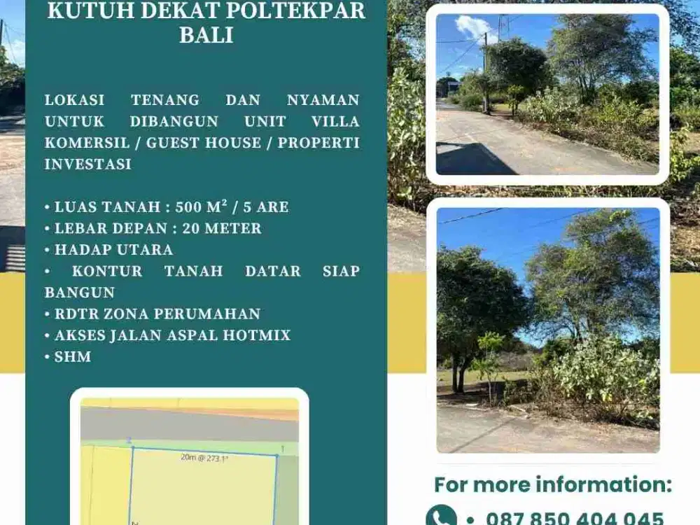 DIJUAL TANAH LOKASI KUTUH DEKAT POLTEKPAR BALI