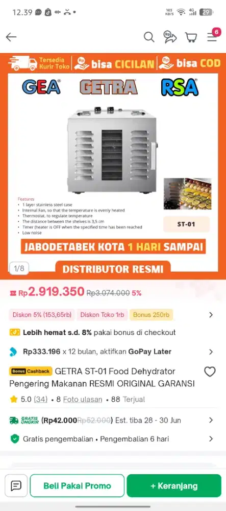 Food Dehydrator/Mesin Pengering Getra