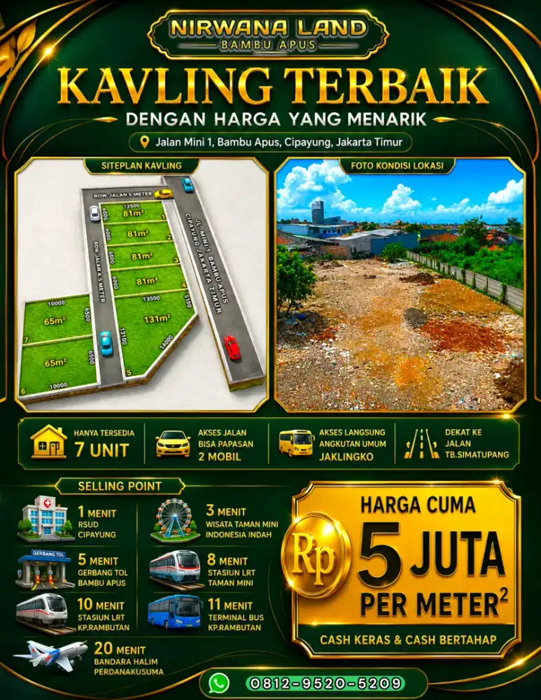 Tanah Kavling di bambu apus Raya, Cipayung Jakarta timur