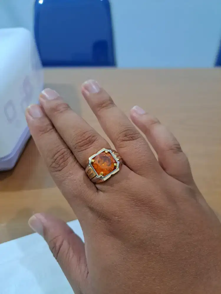 Cincin emas 18k berlian batu citrine 5.5ct hongkong safir zamrud ruby