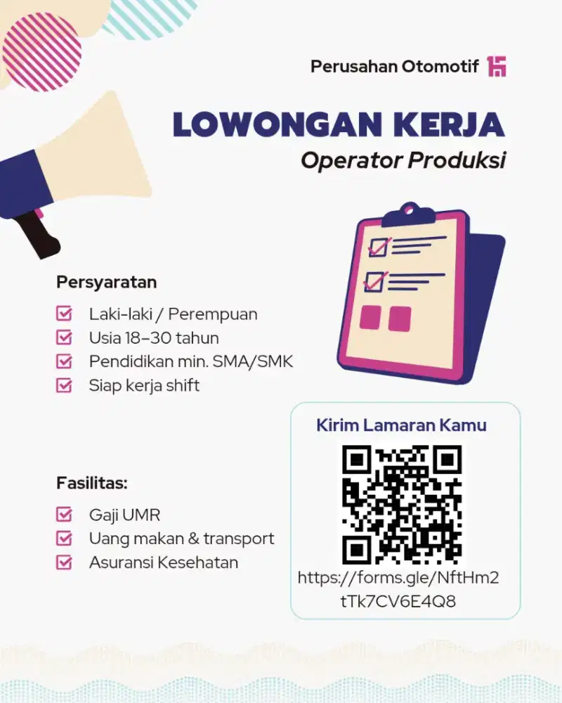 Operator Produksi, Helper Produksi, OP Fabrikasi, Helper Fabrikasi