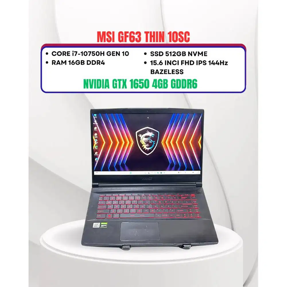 MSI GF63 THIN 10SC CORE I7-10750H NVIDIA GTX 1650 RAM 16GB SSD 512GB 1