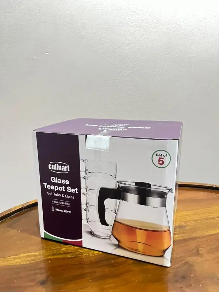 Azki Culinart Teapot 1,5L Set 5pcs tea cup/ Teko cangkir teh kaca