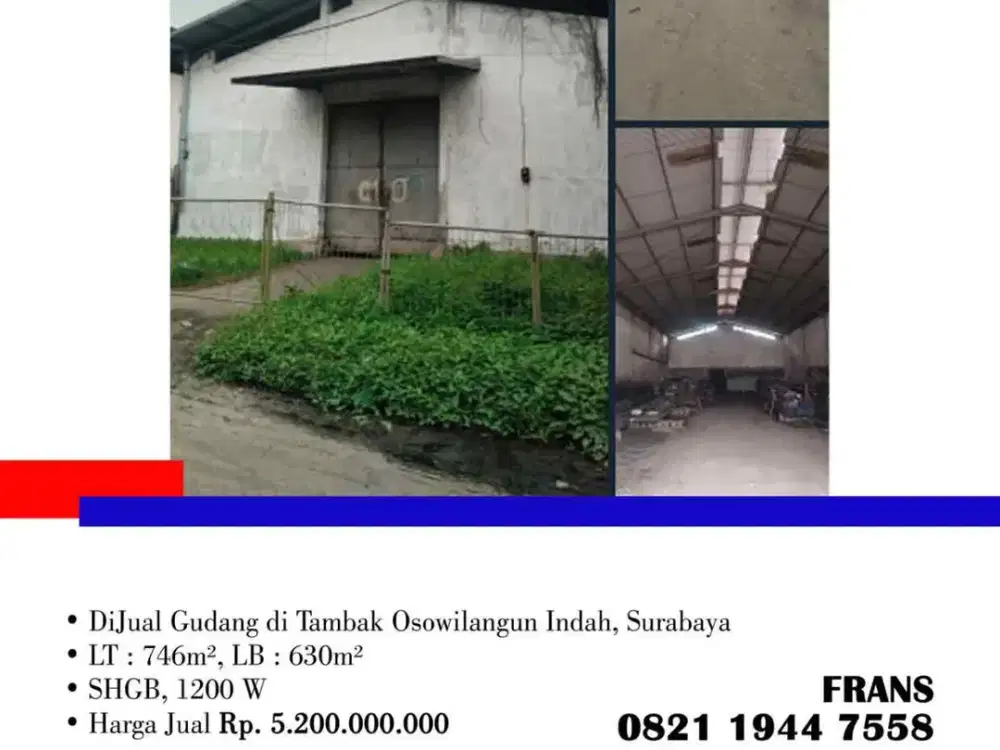 DiJual Gudang di Tambak Osowilangun Indah, Surabaya