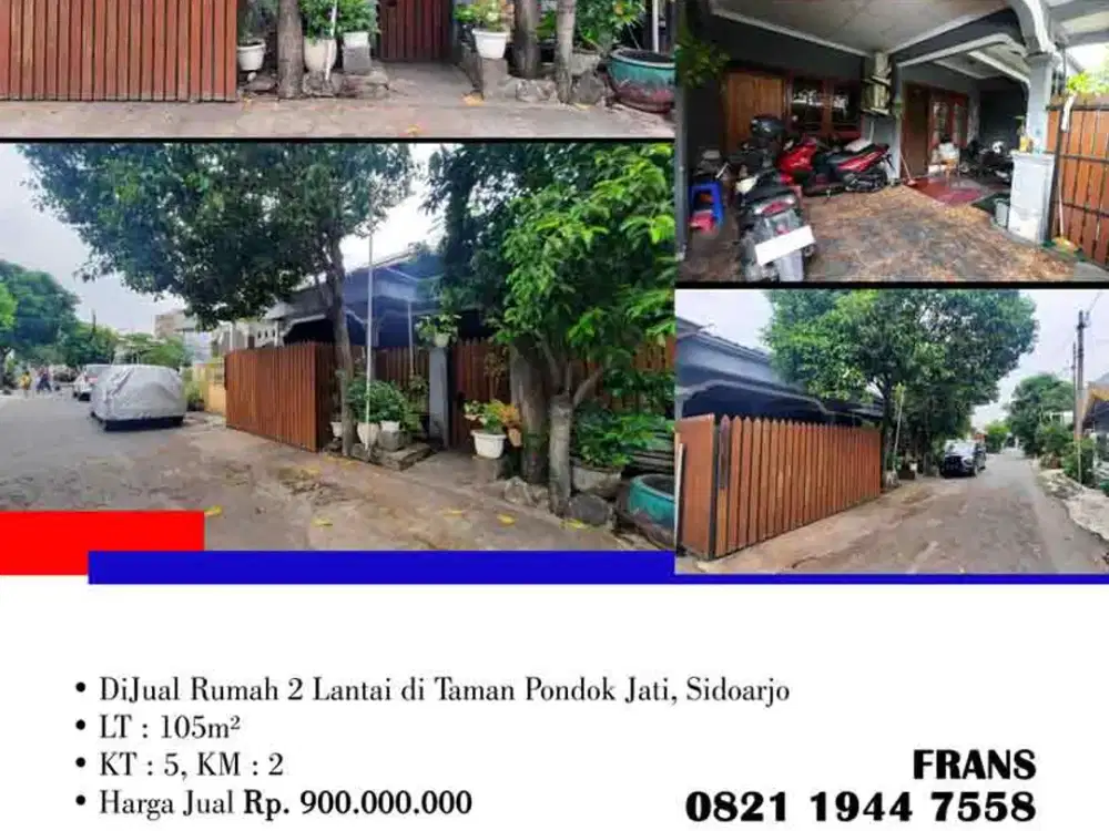 DiJual Rumah 2 Lantai di Taman Pondok Jati, Sidoarjo