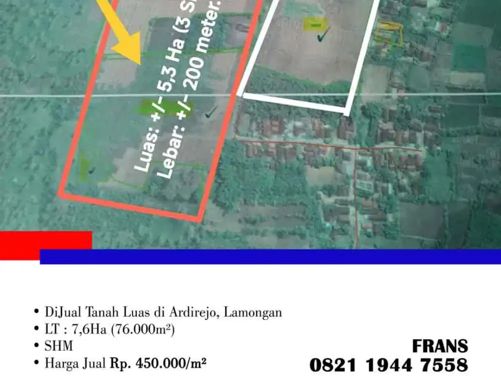 DiJual Tanah Luas di Ardirejo, Lamongan