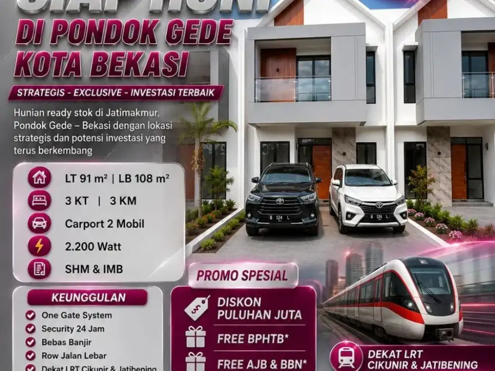 Rumah Ready 2 Lantai Pondok Gede Bekasi - Dekat Stasiun Cikunir