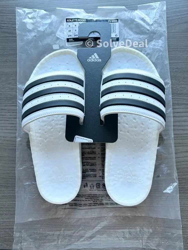 Sandal Adidas Adilette Boost Slides White Black Stripes US 10, 9, 7