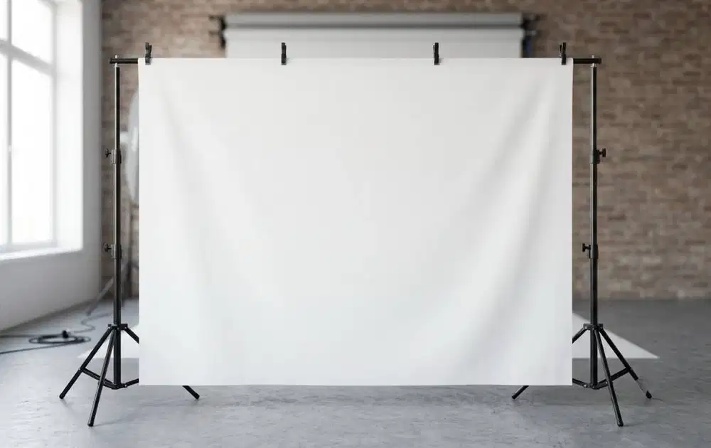 Jasa Sewa Stand Backdrop 300×190 cm + Kain Putih/Merah/Biru Polos