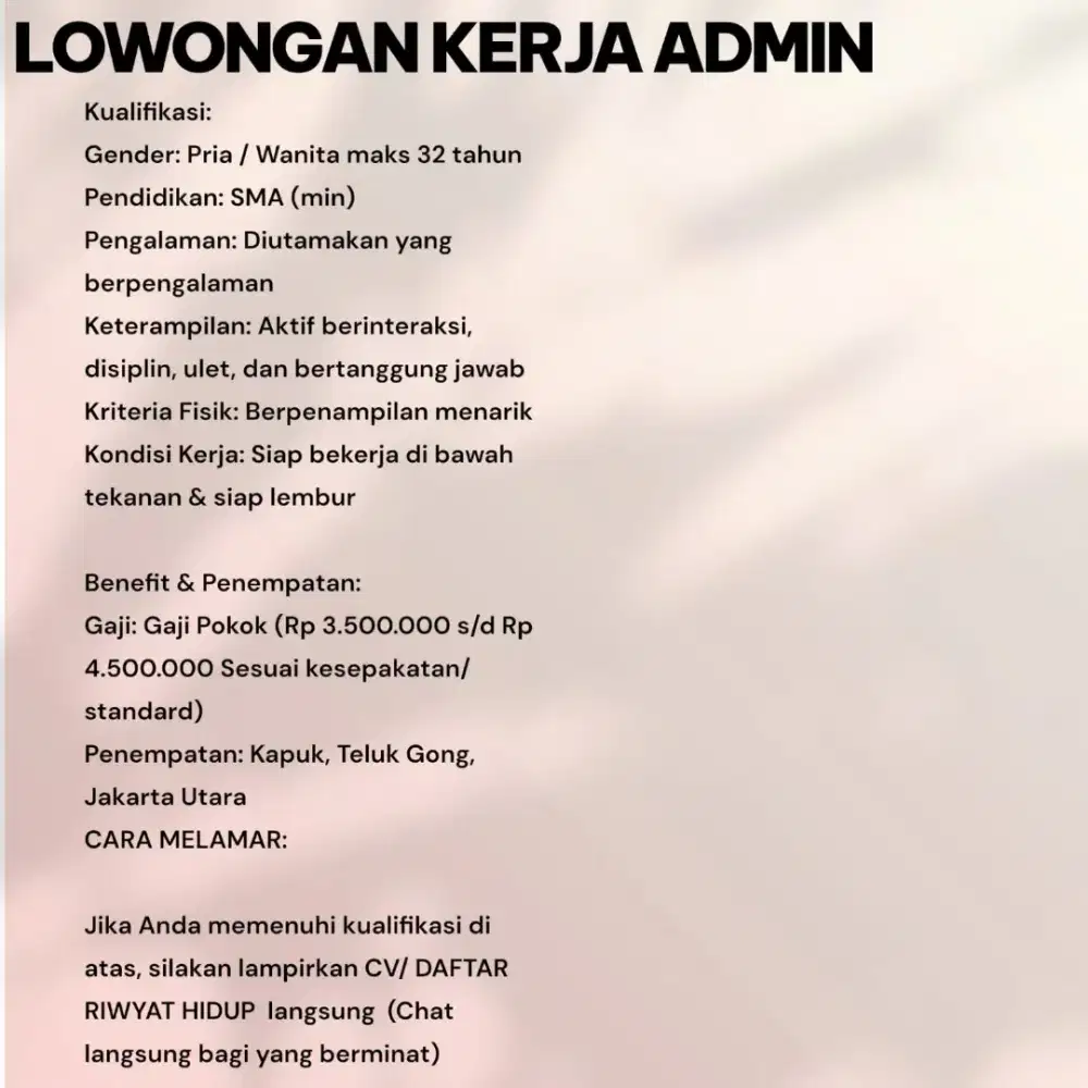 LOKER ADMIN GUDANG