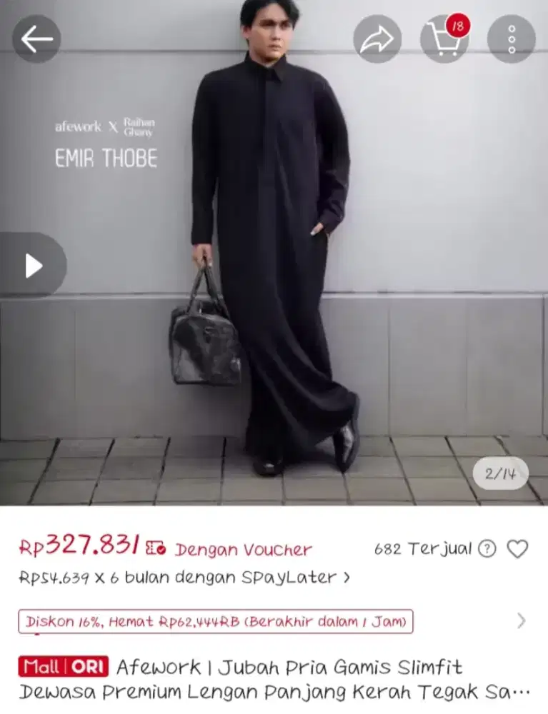 Baju pria jubah hitam merk afework
