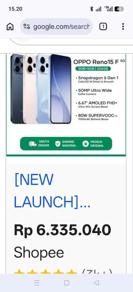 Oppo Reno 15 f 5g warna biru