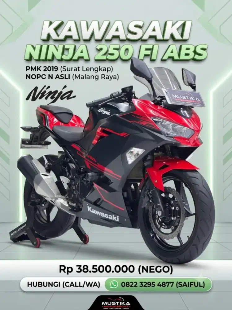 Perfect Condition!!Kawasaki Ninja 250 ABS Pmk 2019 N Asli-Mustika