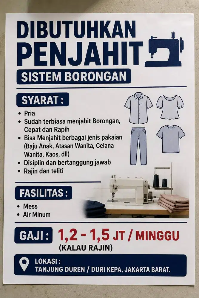 Loker Penjahit - System Borongan Lowongan Kerja Tukang Jahit Obras