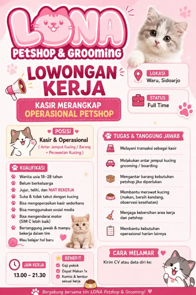 Dibutuhkan Kasir + Team Operasional