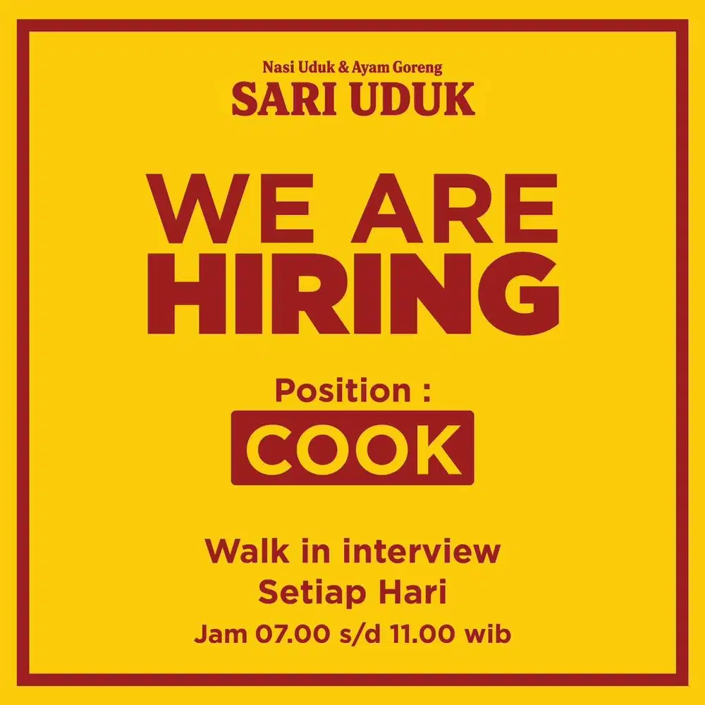 WALK IN INTERVIEW UNTUK COOK