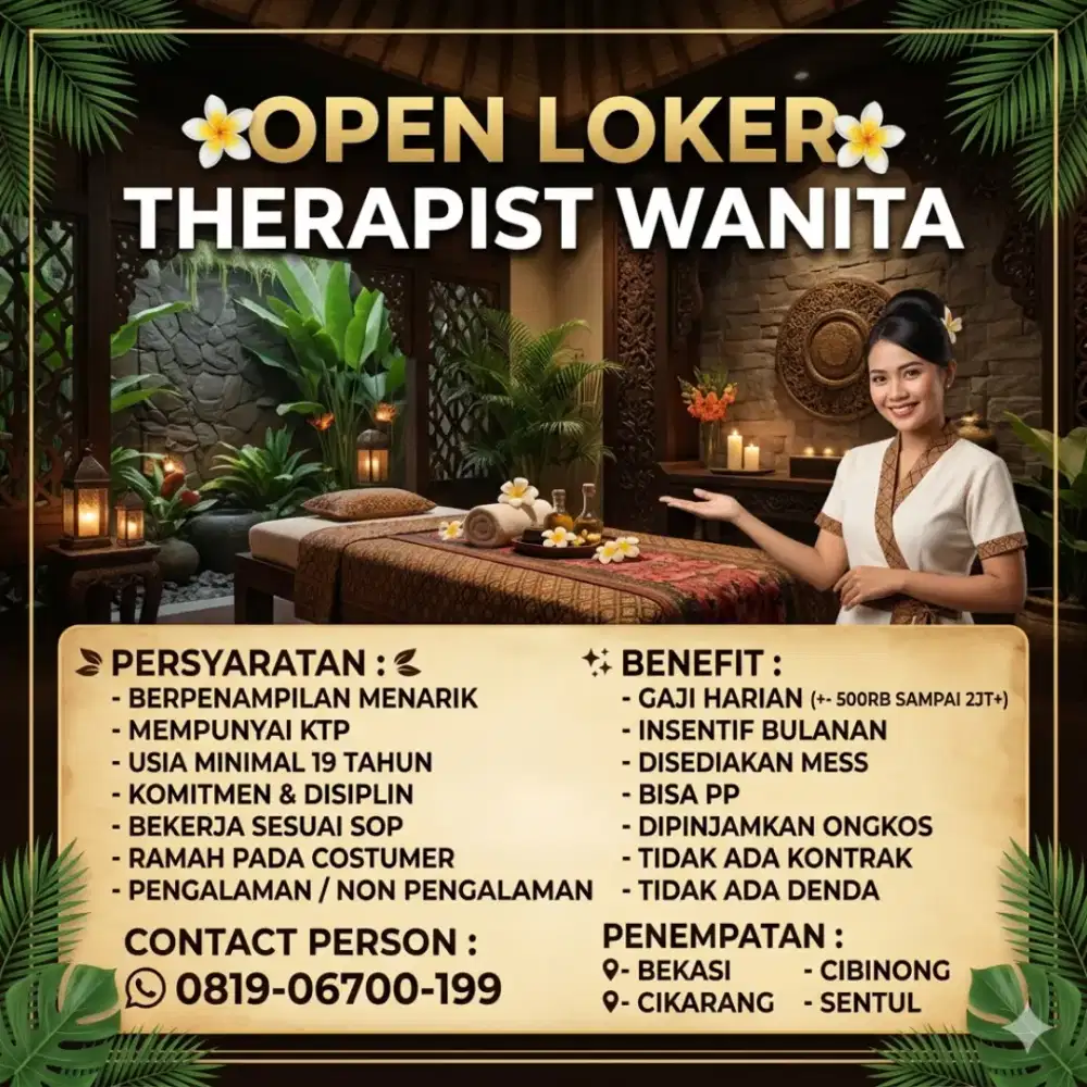 Lowongan Kerja Terapis Spa Perempuan
