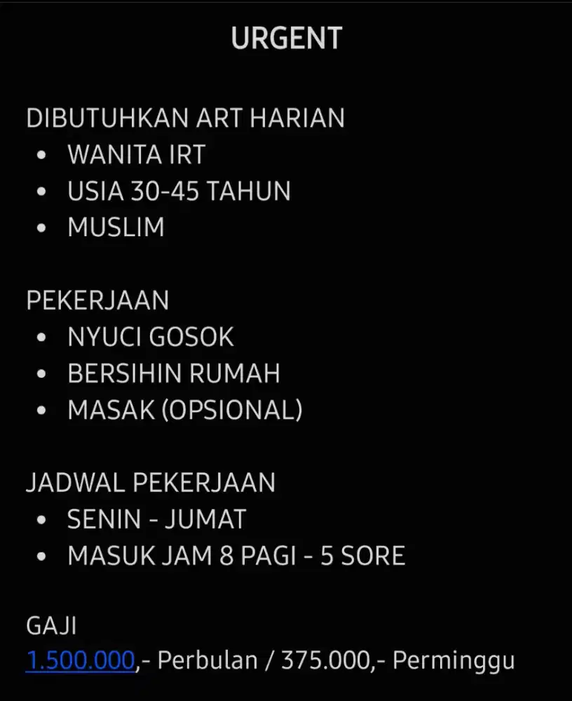 DIBUTUHKAN ART SECEPATNYA