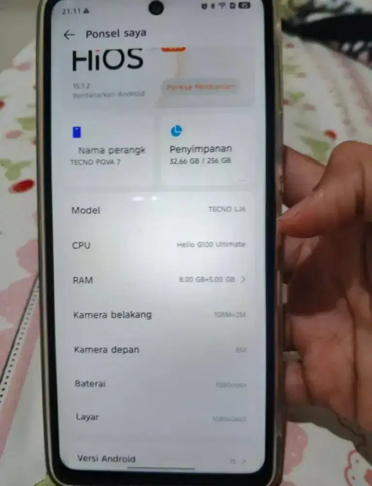 hp tecno pova 7 batangan like new seperti baru