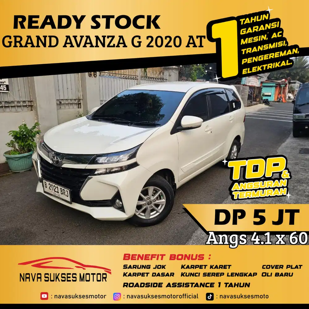 TDP 5 Jt Angs Termurah Grand Avanza G 2020 Matic Putih Low Km Like New