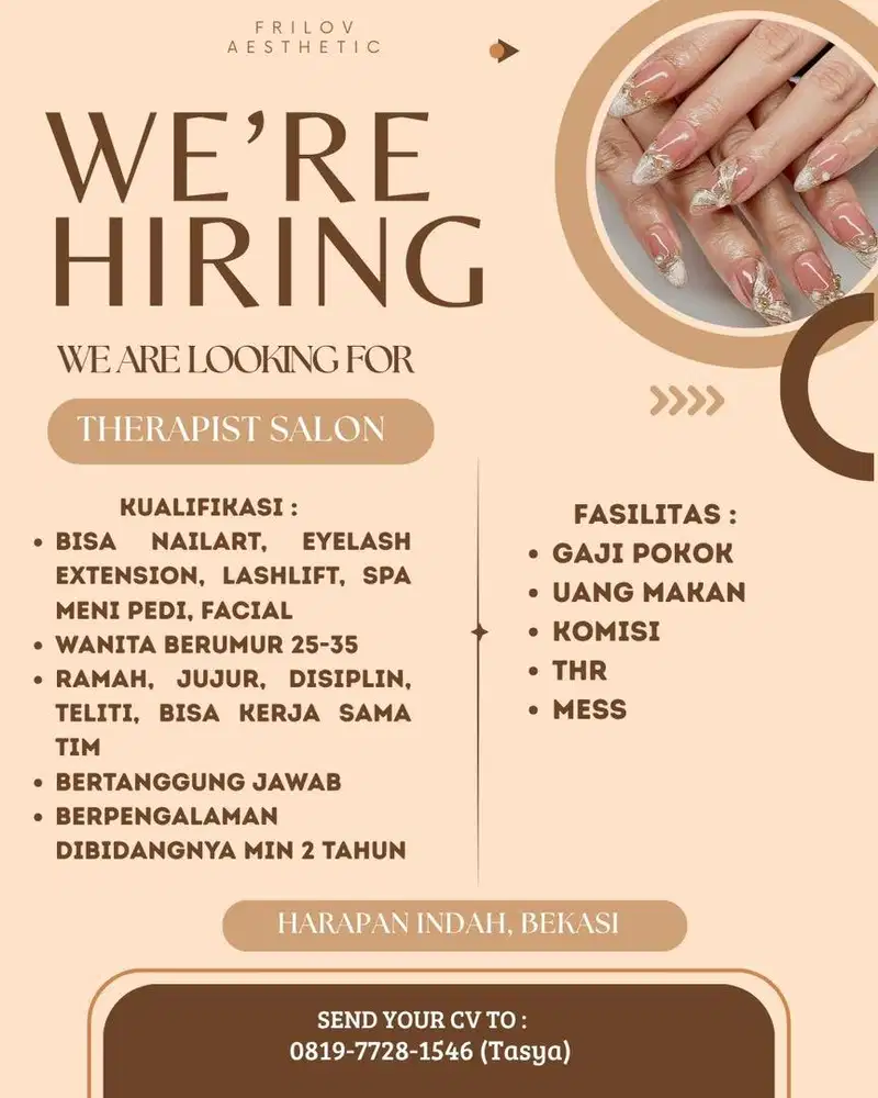 LOWONGAN KERJA NAIL ART PROFESSIONAL HARAPAN INDAH BEKASI