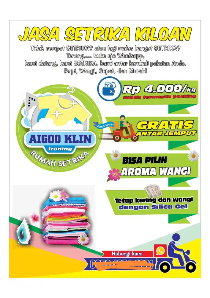 Jasa Setrika Kiloan, gratis antar dan kirim