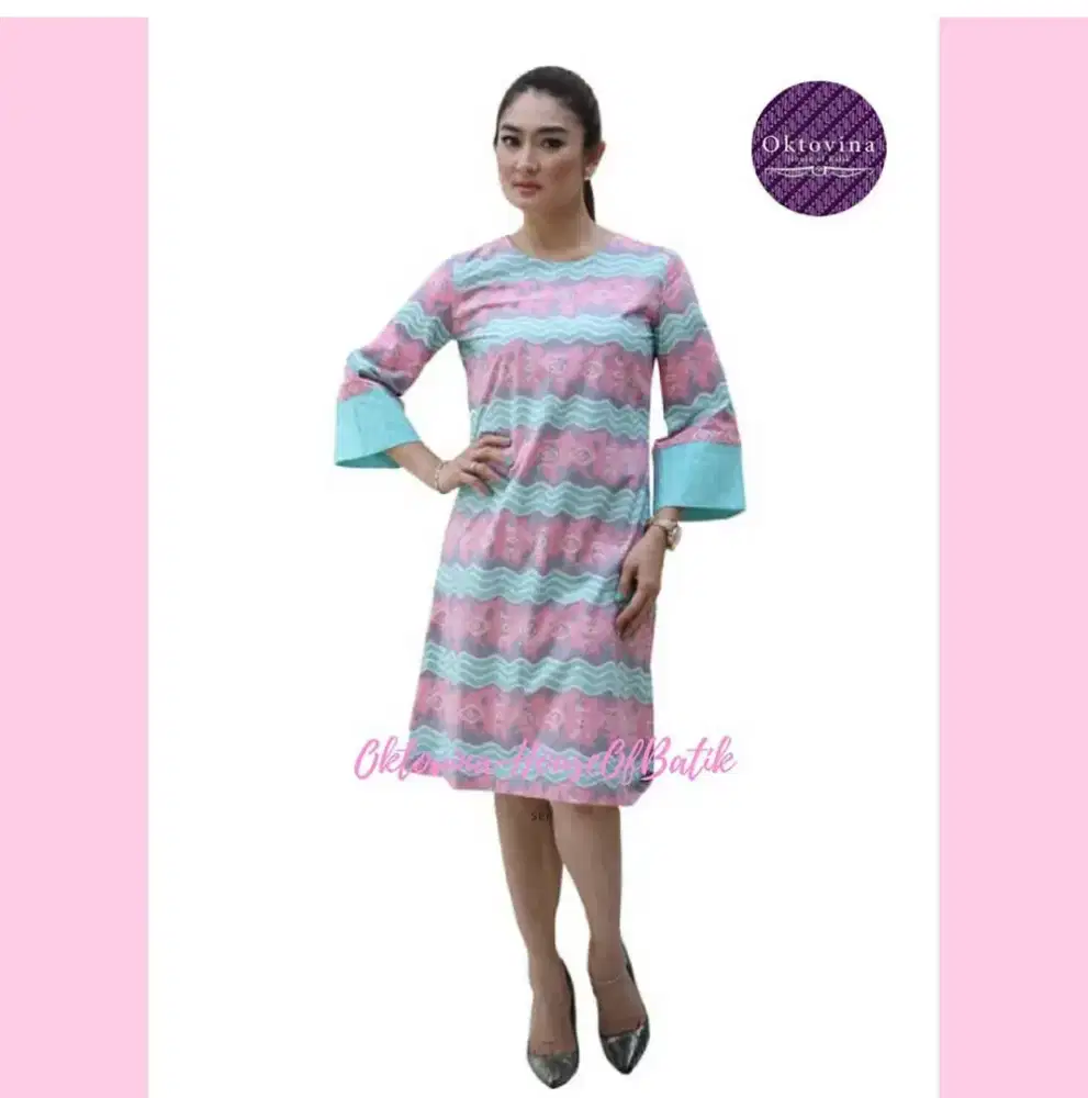Dress Batik Katun Pink-Turquoise Oktovina