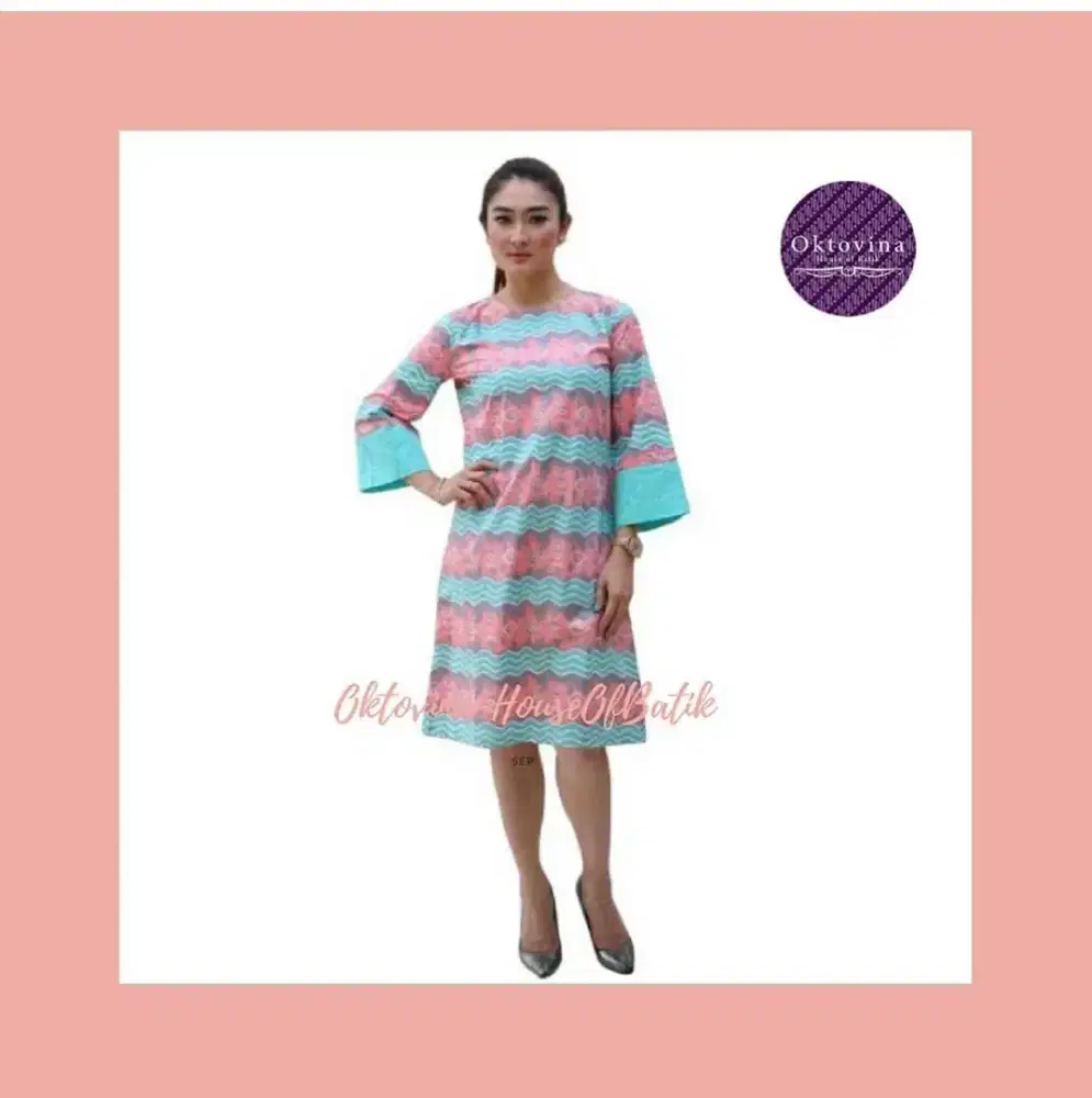 Dress Batik Katun Peach-Turquoise Oktovina
