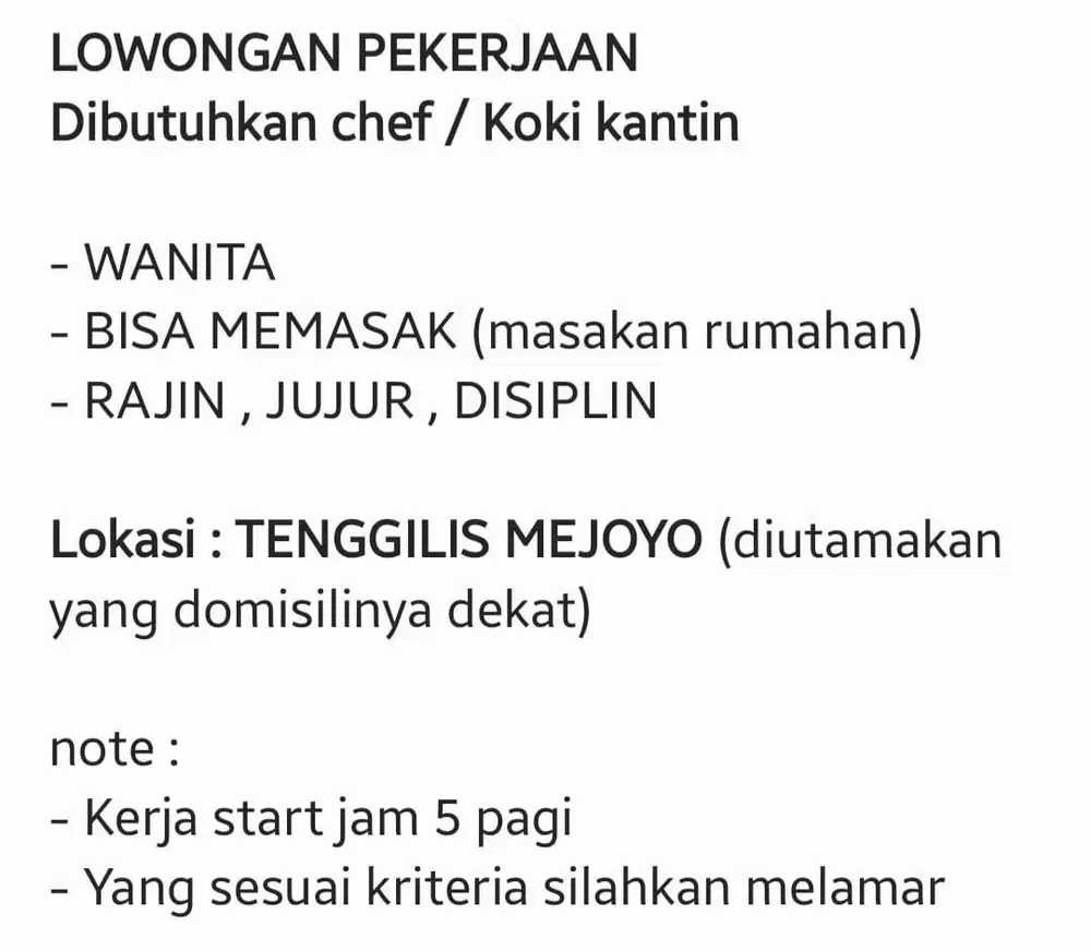 DIBUTUHKAN KOKI MASAK