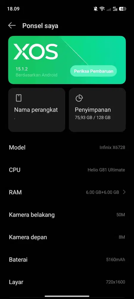 infinix hot 60i 6/128 (bekas pemakaian 6 bulan)