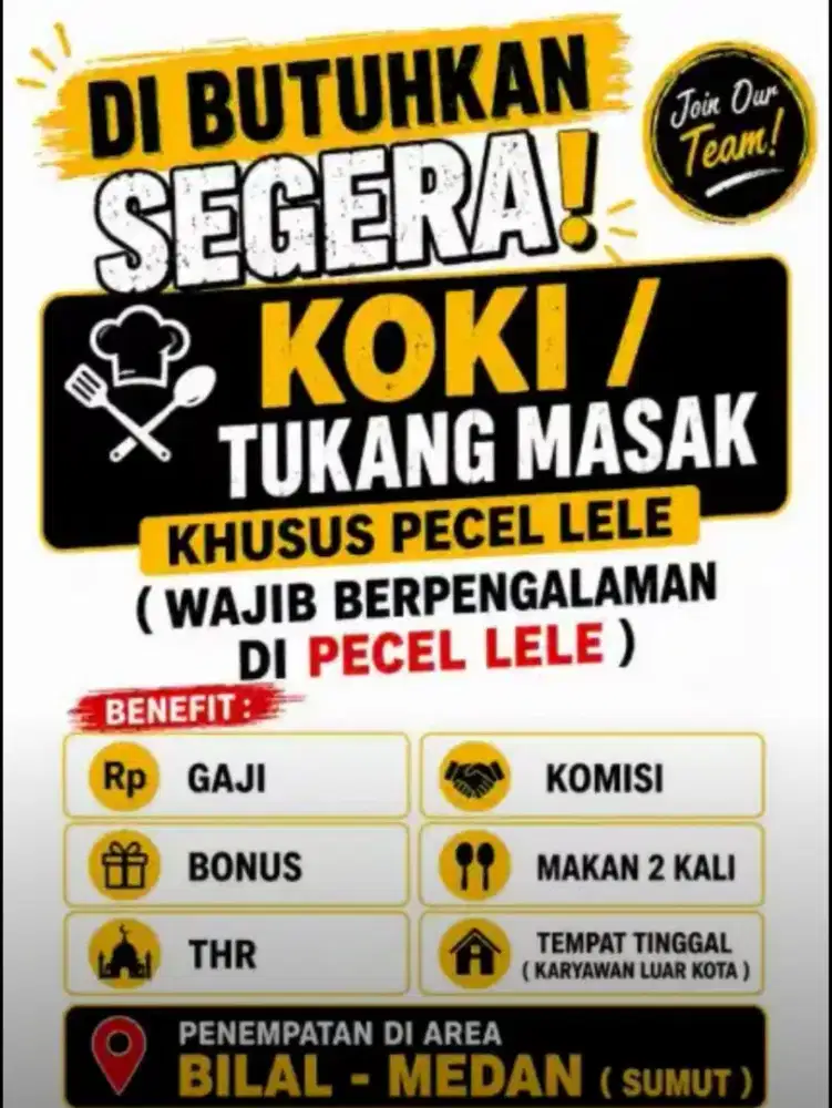 Lowongan Kerja Tukang masak untuk area kota medan
